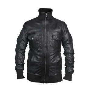 Men's Black Slim Fit Bomber Biker Leather Jacket
