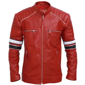 Men’s Cafe Racer Red Striped Leather Jacket