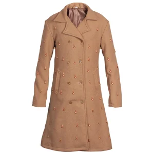 Women's Brown Embellished Wool Trench Coat
