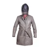 Areena Design Upgrade your style with this **women's light pink cafe racer leather jacket**. Featuring a **slim fit** and **genuine leather**, this jacket is the perfect **pink motorcycle outerwear** for fashion-forward riders. Stay **chic and comfortable**. Women's Grey Hooded Leather Overcoat With Belt