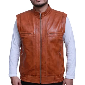 Fashion Men's Rocker Rider Motorcycle Brown Leather vest