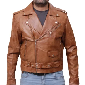 Infinity Men's Slim Fit Cross Zip Brando Leather Jacket