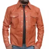 Areena Design Upgrade your wardrobe with the <strong>Leather Brown Rub Off Shaded Designer Brown Real</strong> jacket. This <strong>men's genuine leather outerwear</strong> features a unique shaded look, making it the perfect <strong>designer brown real leather jacket</strong> for a stylish statement. Infinity Retro Tan Leather Shirt Jacket