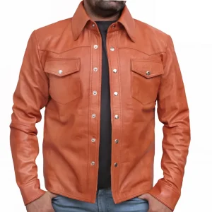 Infinity Retro Tan Leather Shirt Jacket