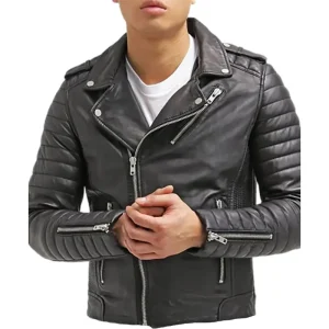 Men’s Biker Black Slim Fit Leather Jacket