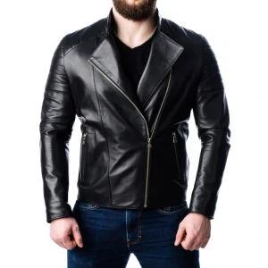 Men Quilted Motorcycle Leather Jacket