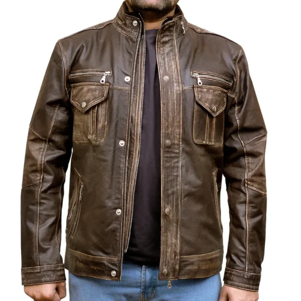 Men’s Biker Cafe Moto Racer Brown Genuine Leather Jacket