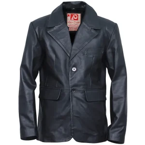 Men's Two Buttons Black Leather Blazer