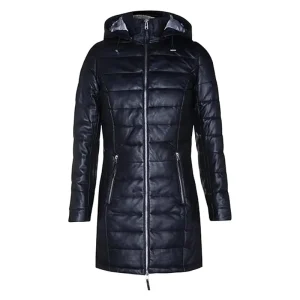 Black Leather Quilted Hooded Overcoat