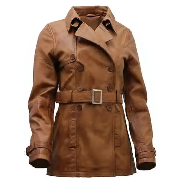 Stylish Tan Leather Overcoat