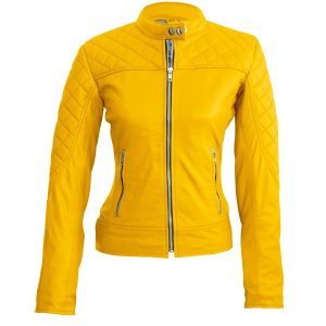 Women Yellow Quilted Stylish Premium Leather Jacket