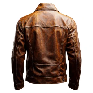 Brown Men's Leather Trucker-Style Jacket