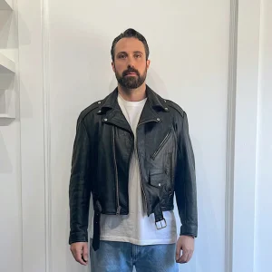 Excelled Black Leather Cropped Biker Jacket