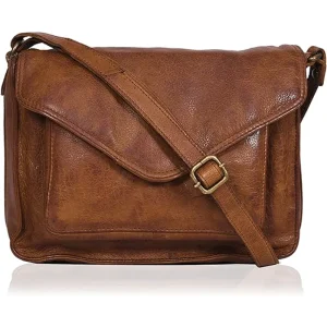 Leather Flapover Crossbody Handbag Purse For Women