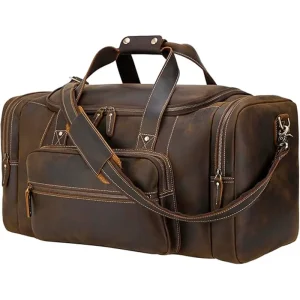 Leather Gym Weekender Overnight Travel Duffel Bag