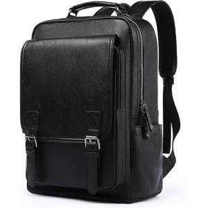 Leather Laptop Vintage Backpack Waterproof Flap Bookbag