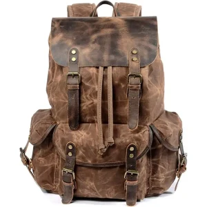 Leather Shoulder Rucksack Carry-On Travel Backpack
