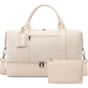 Leather Travel Duffel Bag 2-Piece Set with Shoe Compartment For Women