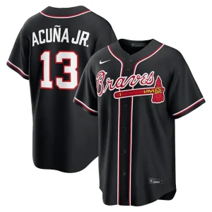 MLB Mens Atlanta Braves Ronald Acuña Jr. Nike Black Out Jersey