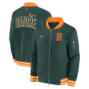 Mens Baltimore Orioles Nike Green 2026 Full-Zip Bomber Jacket