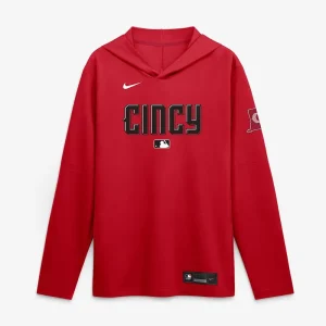 Mens Cincinnati Reds Nike Red 2026 City Connect Dri-FIT Long Sleeve Hooded T-Shirt