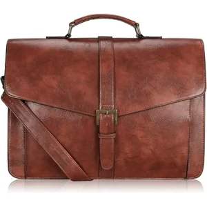 Mens Leather Briefcase Laptop Messenger Bag For Office/Business/Travel