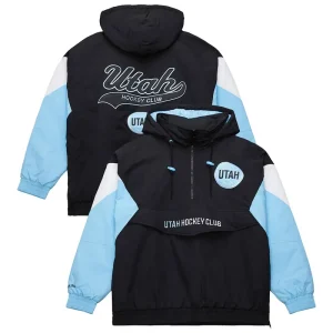 Mens Mitchell & Ness Black Utah Hockey Club Retro Anorak Half-Zip Jacket
