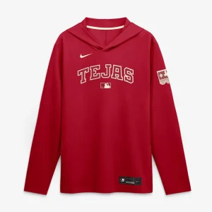 Mens Texas Rangers Nike Red 2026 City Connect Dri-FIT Long Sleeve Hooded T-Shirt