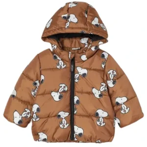 Snoopy Brown Hooded Puffer Jacket