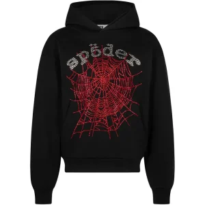 sp5der Rhinestone OG Web V2 Black hoodie