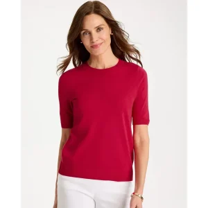 Womens Chicos Ella Short-Sleeve Pointelle Sweater in White