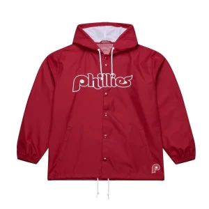 Coaches Philadelphia Phillies Red Windbreaker Hooded Jacket