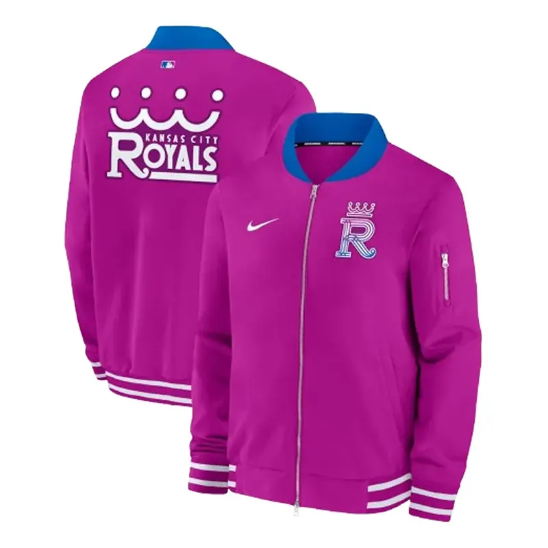 Nike Kansas City Royals Purple 2026 City Connect Bomber Jacket 1 Nike Kansas City Royals Purple 2026 City Connect Bomber Jacket <p>Nike Kansas City Royals Purple 2026 City Connect Bomber Jacket brings sports and fanwear styling to a comfortable bomber jacket made for game days, fan events, training-inspired outfits, and casual weekends. Easy to style and strong for casual, fan, and streetwear outfits.</p>