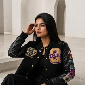 Women’s Global Impact Icon Cropped Varsity Leather Jacket