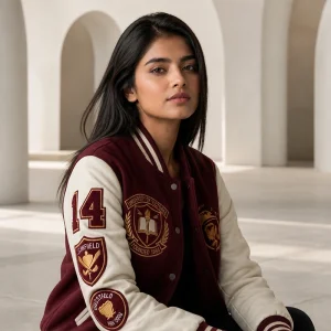 Women’s Vistoria University Burgundy Leather Varsity Jacket