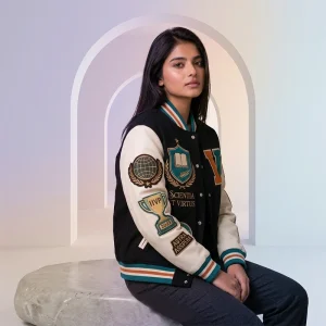 Women’s League Varsity Champions Embroidered Leather Jacket
