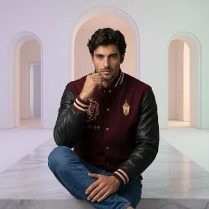 Milano Heritage Burgundy Leather Sleeve Varsity Jacket
