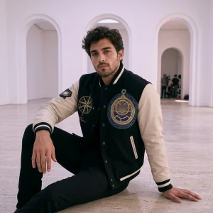 Orbital Pathways Astronomical Leather Varsity Jacket