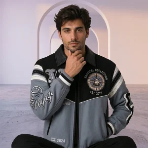 Nautical Adventure Patchwork Leather Varsity Jacket