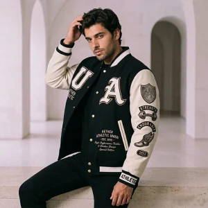 Aether Athletic Union Black & Cream Leather Varsity Jacket
