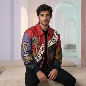 Urban Kingdom Soul Groove Music Leather Bomber Jacket