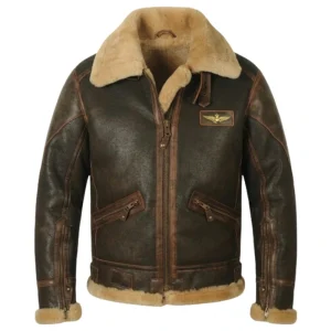 Aurelius Men’s Leather Aviator Jacket with Wool Collar