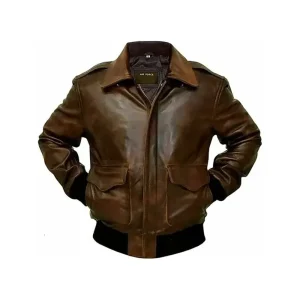 Mens A2 Aviator Flight US Navy Bomber Distressed Chocolate Brown Genuine Leather Jacket