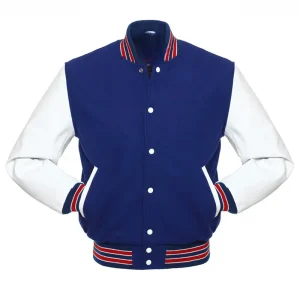 Royal Blue Wool White Leather Sleeves Varsity Jacket