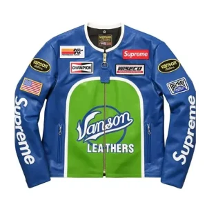 Supreme Vanson Blue Leather Jacket