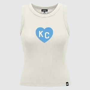 Womens Light Blue KC Heart Ribbed Crop Tank Top
