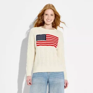 Women's Wild Fable Crewneck American Flag Pullover Sweater