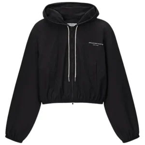Alexander Wang Rhinestone Drawcord Shrunken Hoodie Jacket