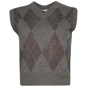 Alexander Wang V Neck Vest With Argyle Crystal Hotfix