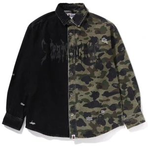 BAPE 1st Camo Blocking Destoryed Heavy Wash Logo Shirt